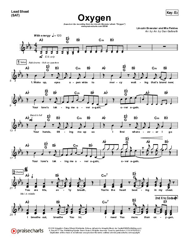 Oxygen Lead Sheet (SAT) (Lincoln Brewster)