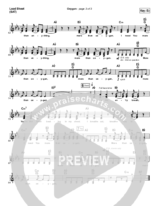 Oxygen Lead Sheet (SAT) (Lincoln Brewster)