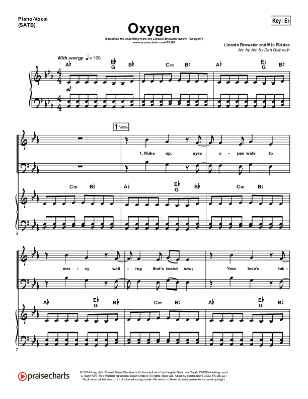 Oxygen Piano/Vocal (SATB) (Lincoln Brewster)