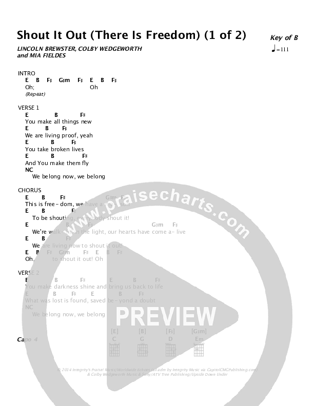 Shout It Out (There Is Freedom) Chord Chart (Lincoln Brewster)