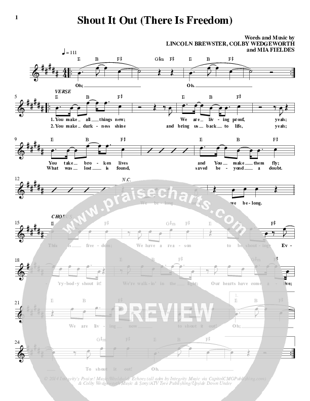 Shout It Out (There Is Freedom) Lead Sheet (Lincoln Brewster)