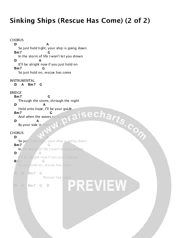 Sinking Ships (Rescue Has Come) Chords & Lyrics (Lincoln Brewster)