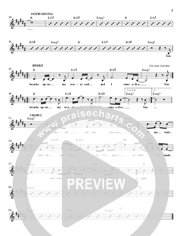 Whole Again (Come Alive) Lead Sheet (Lincoln Brewster)
