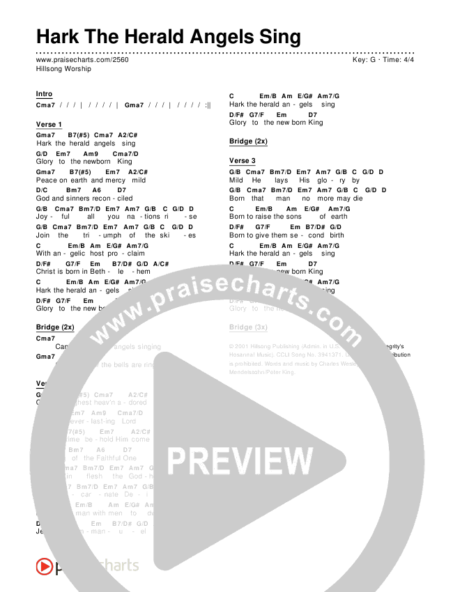 Hark The Herald Angels Sing Chords & Lyrics (Hillsong Worship)