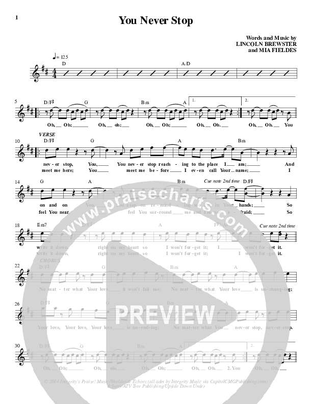 You Never Stop Lead Sheet (Lincoln Brewster)