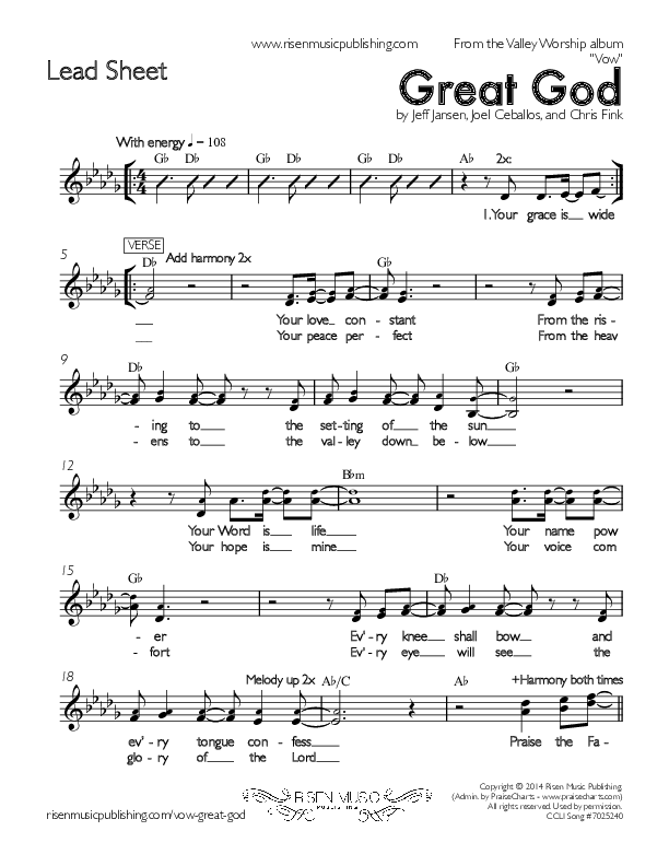 Great God Lead Sheet (Valley Worship / Christopher Fink)