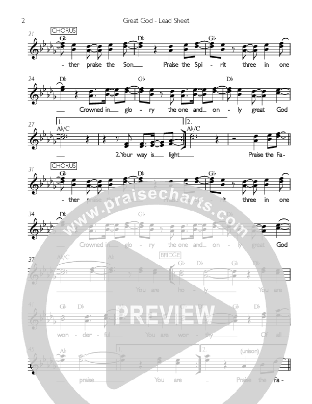 Great God Lead Sheet (Valley Worship / Christopher Fink)