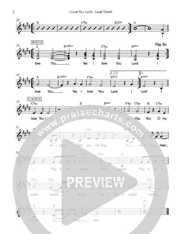 I Love You Lord Lead Sheet (Valley Worship / Mariah Grattan)