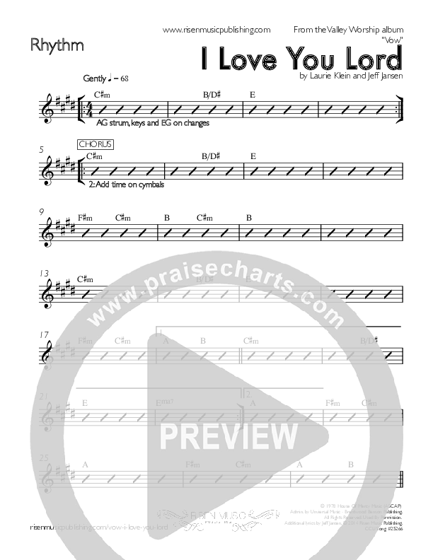 I Love You Lord Rhythm Chart (Valley Worship / Mariah Grattan)