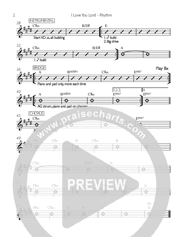 I Love You Lord Rhythm Chart (Valley Worship / Mariah Grattan)