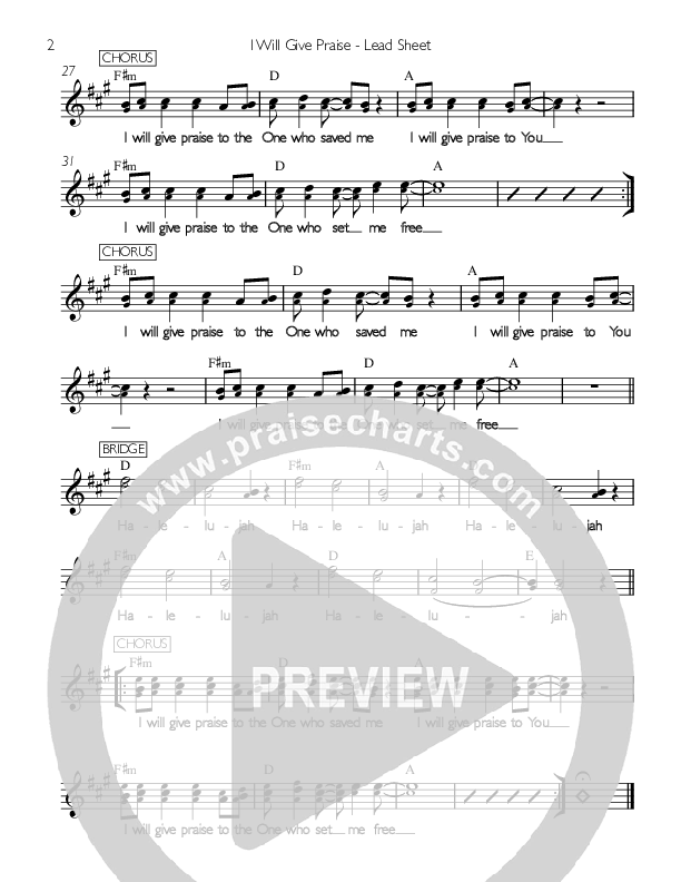 I Will Give Praise Lead Sheet (Valley Worship / Christopher Fink)
