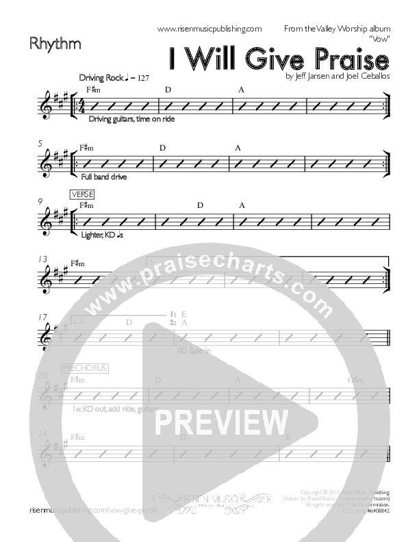 I Will Give Praise Rhythm Chart (Valley Worship / Christopher Fink)