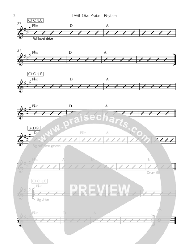 I Will Give Praise Rhythm Chart (Valley Worship / Christopher Fink)