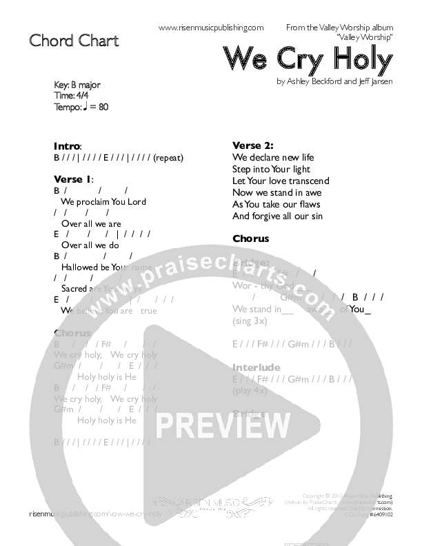 We Cry Holy Chords & Lyrics (Valley Worship / Christopher Fink)