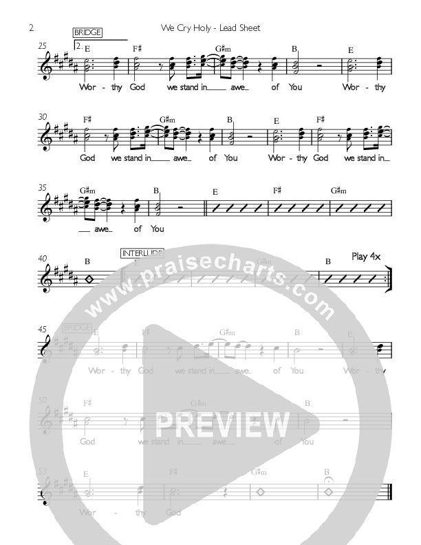 We Cry Holy Lead Sheet (Valley Worship / Christopher Fink)