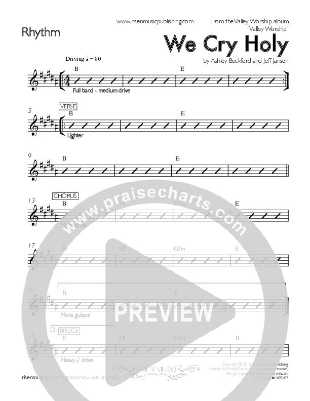 We Cry Holy Rhythm Chart (Valley Worship / Christopher Fink)