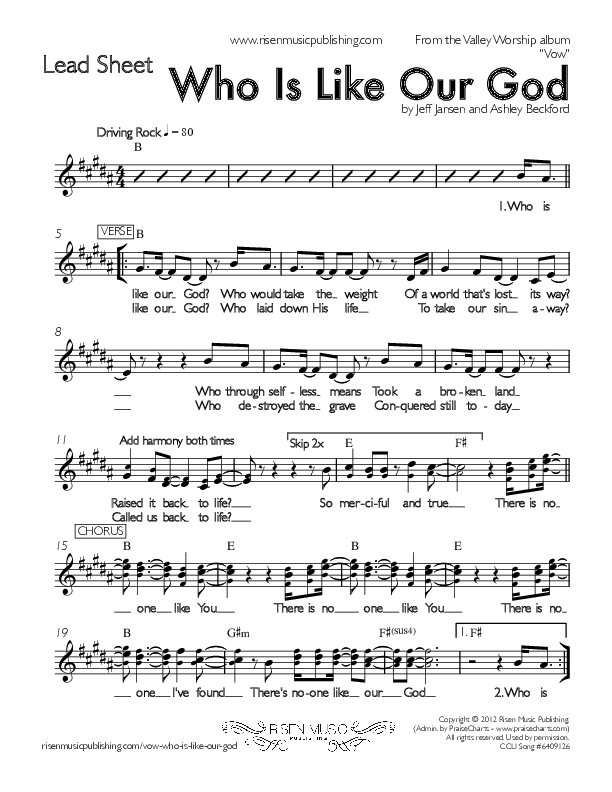 Who Is Like Our God Lead Sheet (Valley Worship / Joel Ceballos)