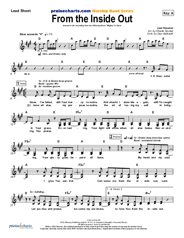 From The Inside Out Lead Sheet (Hillsong Worship)