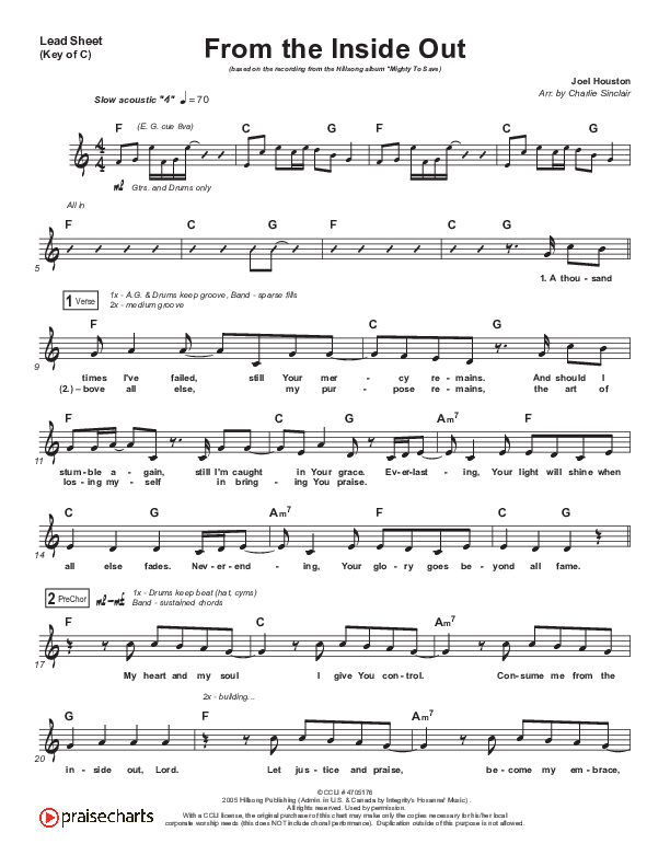 From The Inside Out Lead Sheet (Melody) (Hillsong Worship)
