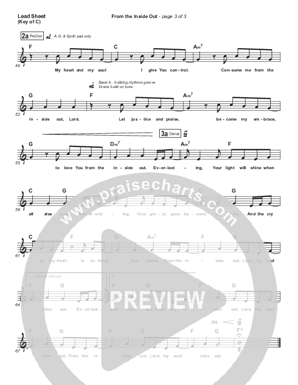 From The Inside Out Lead Sheet (Melody) (Hillsong Worship)