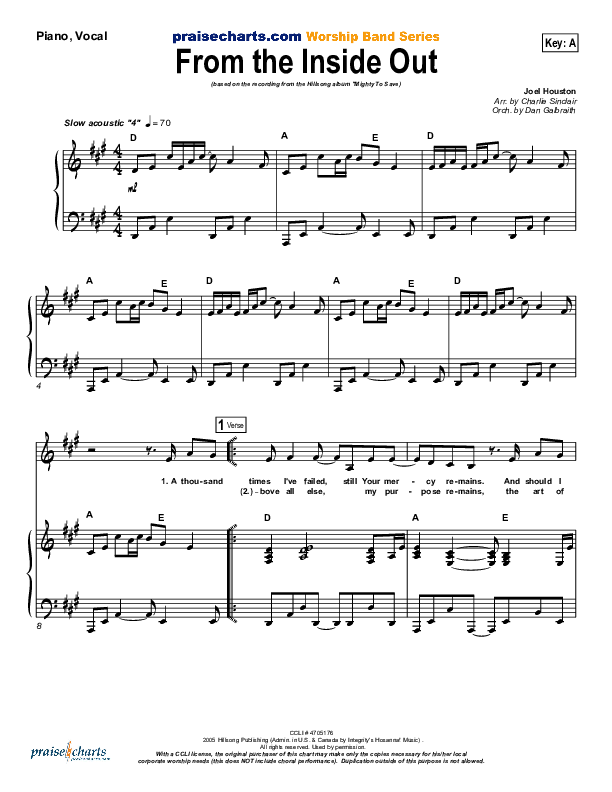 From The Inside Out Piano/Vocal (Hillsong Worship)