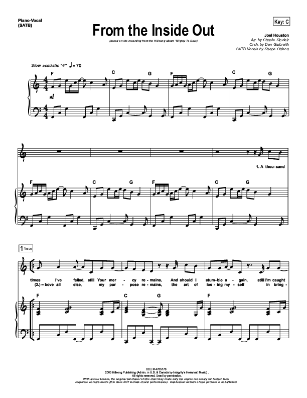 From The Inside Out Piano/Vocal (SATB) (Hillsong Worship)