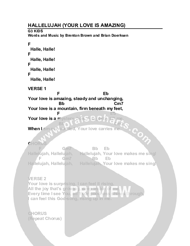 Hallelujah (Your Love Is Amazing) Chords & Lyrics (G3 Kids)