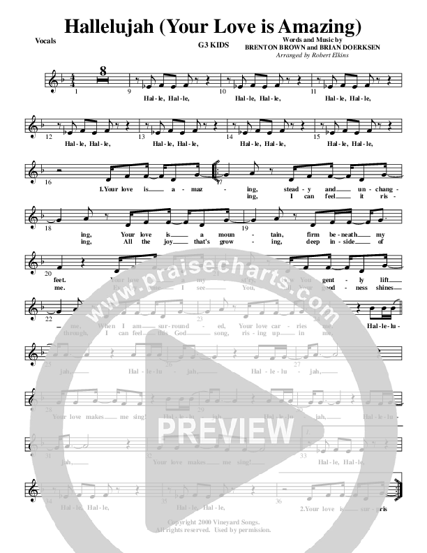 Hallelujah (Your Love Is Amazing) Lead Sheet (G3 Kids)