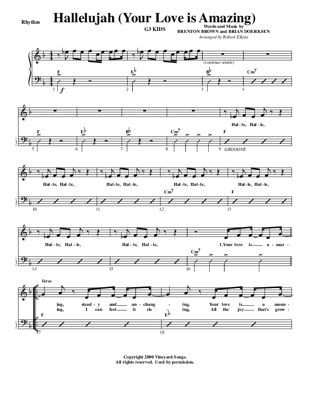 Hallelujah (Your Love Is Amazing) Rhythm Chart (G3 Kids)