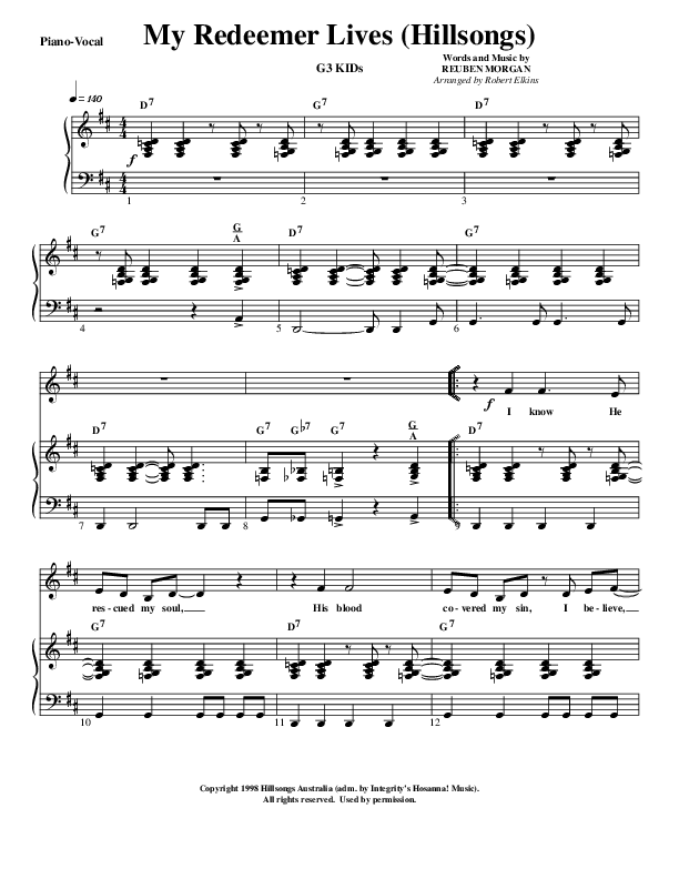 My Redeemer Lives Lead & Piano (G3 Kids)