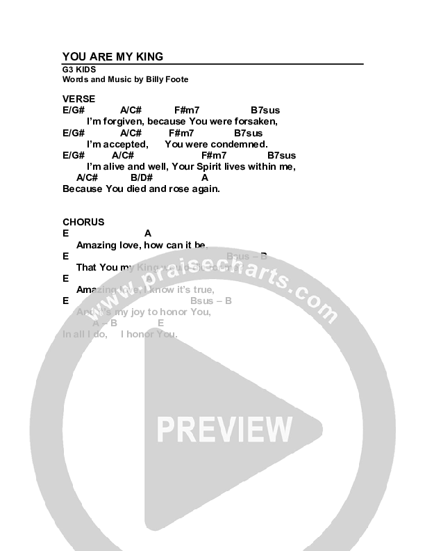 You Are My King (Amazing Love) Chords & Lyrics (G3 Kids)