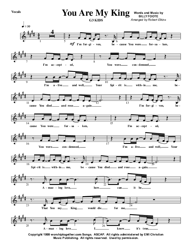 You Are My King (Amazing Love) Lead Sheet (G3 Kids)