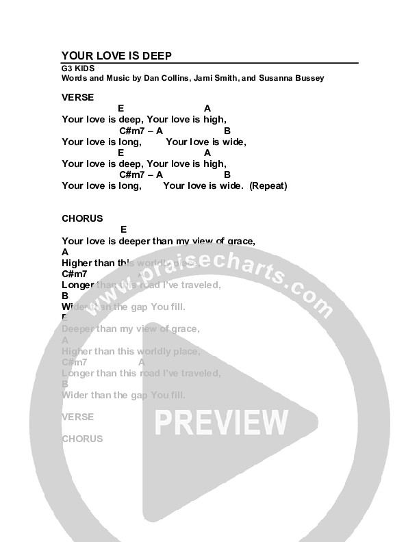 Your Love Is Deep Chords & Lyrics (G3 Kids)