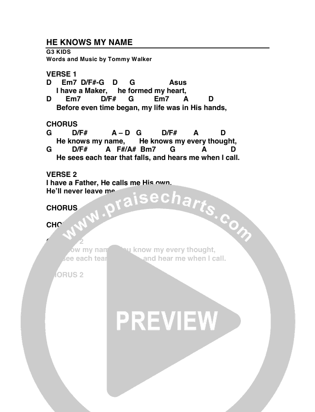 He Knows My Name Chords G3 Kids Praisecharts he knows my name chords g3 kids