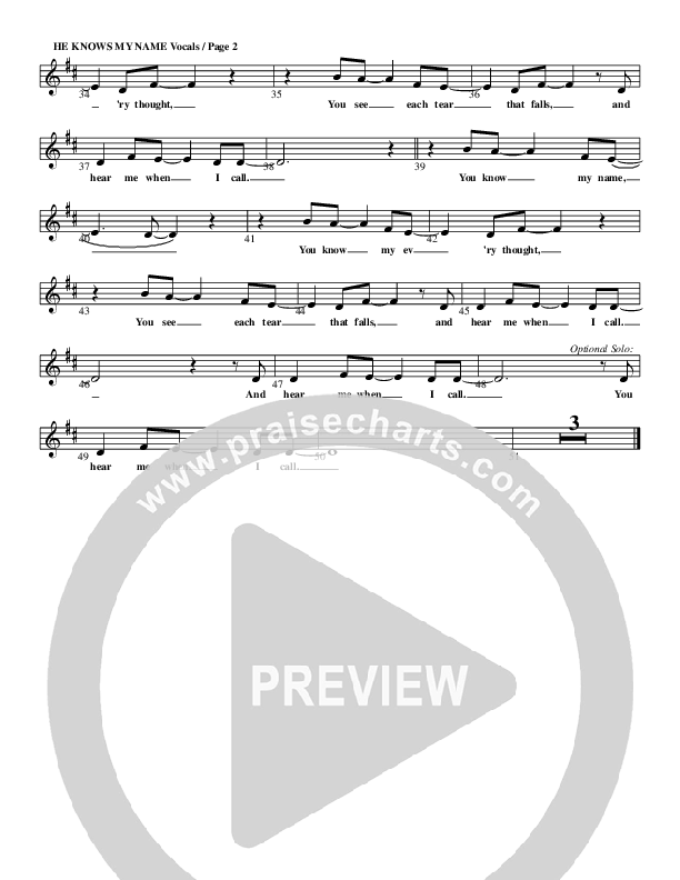He Knows My Name Lead Sheet (G3 Kids)