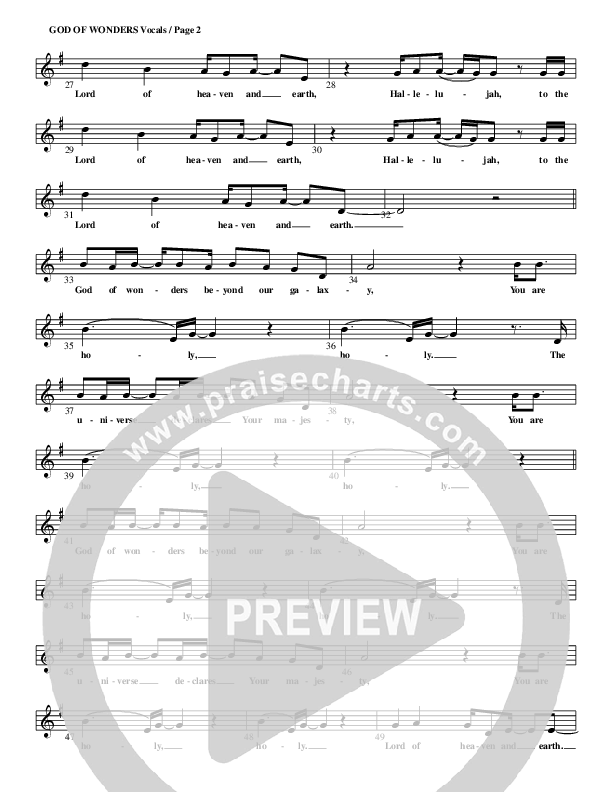 God Of Wonders Lead Sheet (G3 Kids)