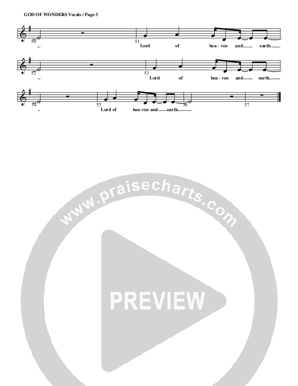 God Of Wonders Lead Sheet (G3 Kids)
