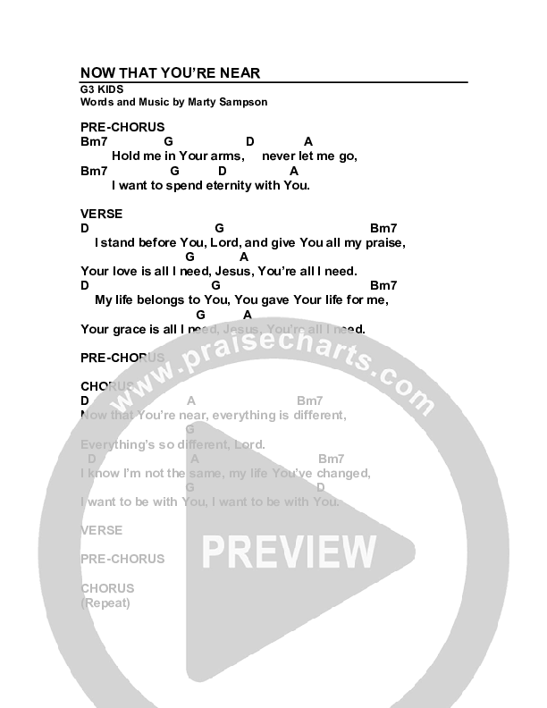 Now that You're Near Chords & Lyrics (G3 Kids)