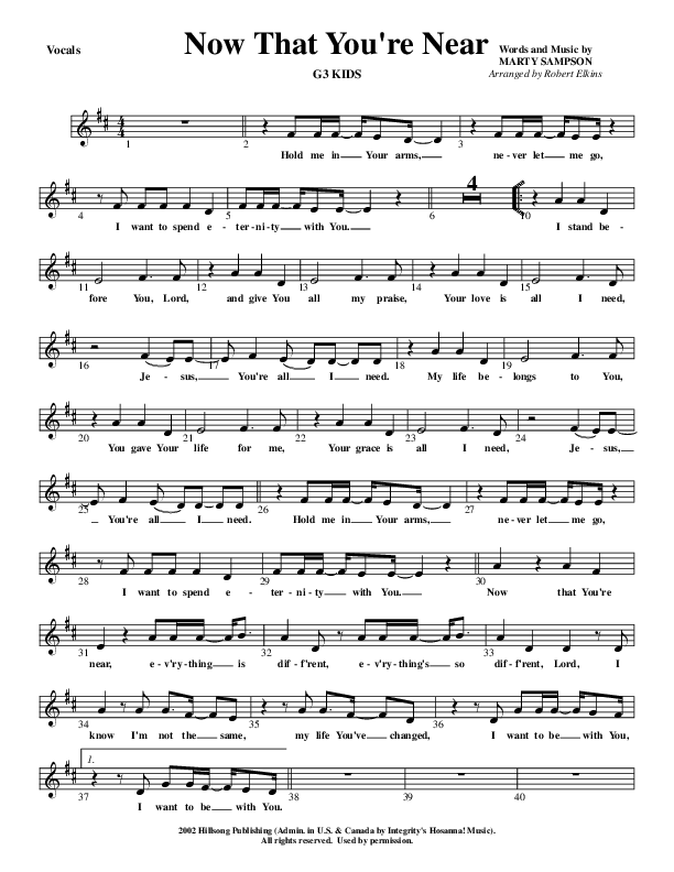 Now that You're Near Lead Sheet (G3 Kids)