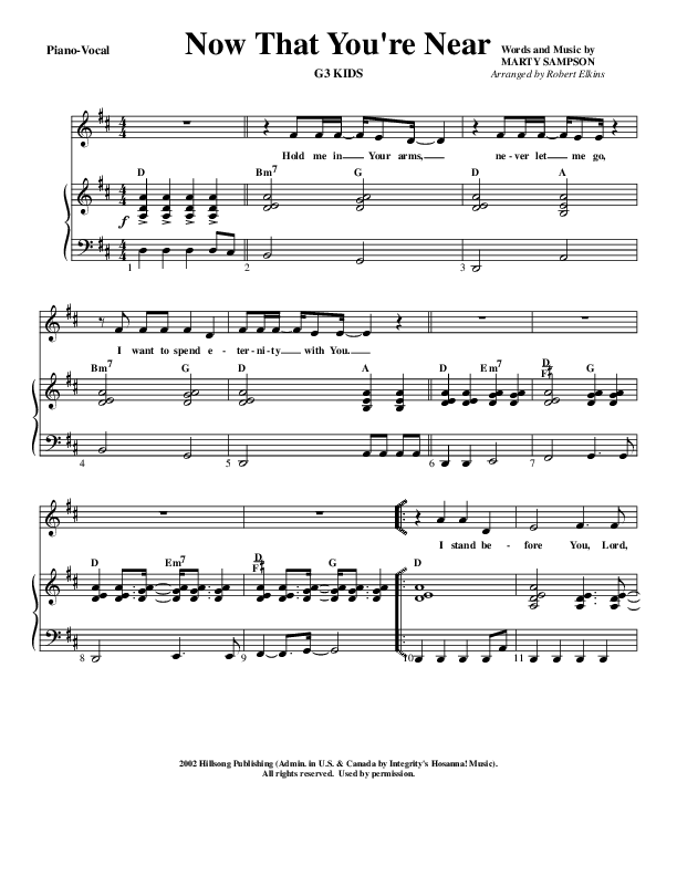 Now that You're Near Piano/Vocal & Lead (G3 Kids)