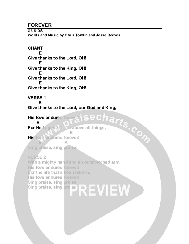 Forever Chords & Lyrics (G3 Kids)