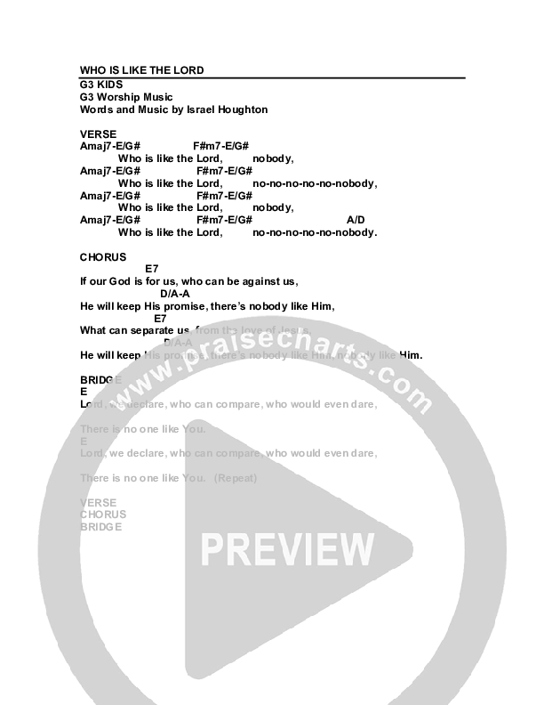 Who Is Like The Lord Chords & Lyrics (G3 Kids)