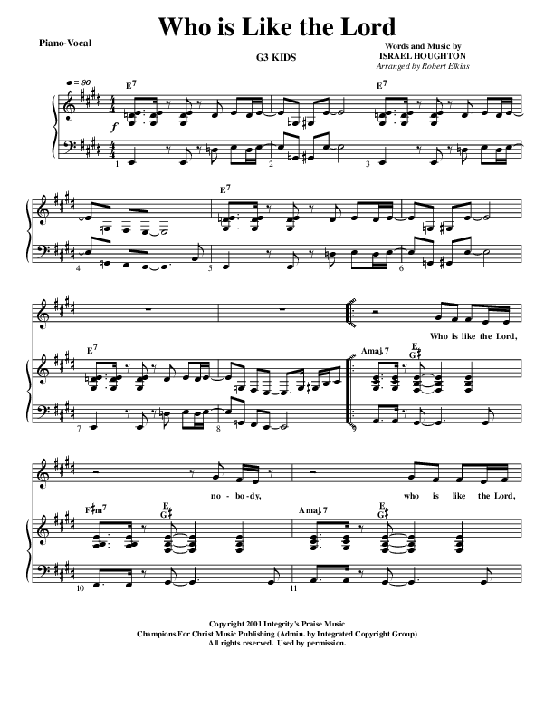 Who Is Like The Lord Piano/Vocal (G3 Kids)