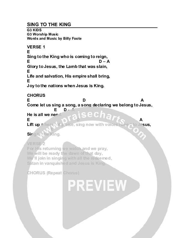 Sing To The King Chords & Lyrics (G3 Kids)