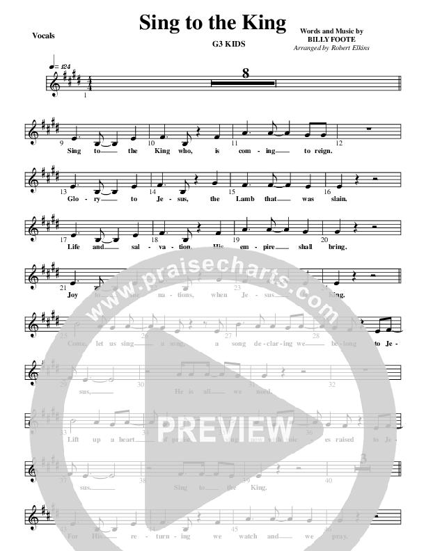 Sing To The King Lead Sheet (G3 Kids)