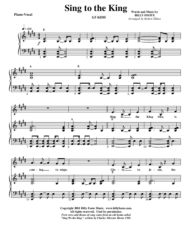 Sing To The King Lead & Piano (G3 Kids)