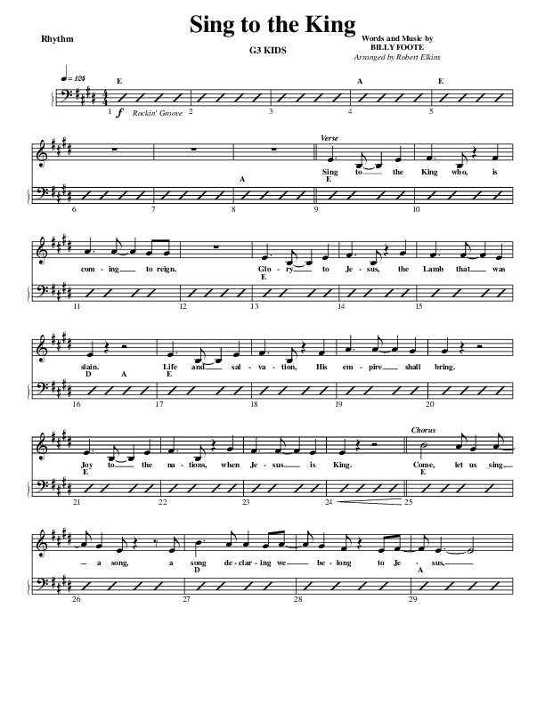 Sing To The King Rhythm Chart (G3 Kids)