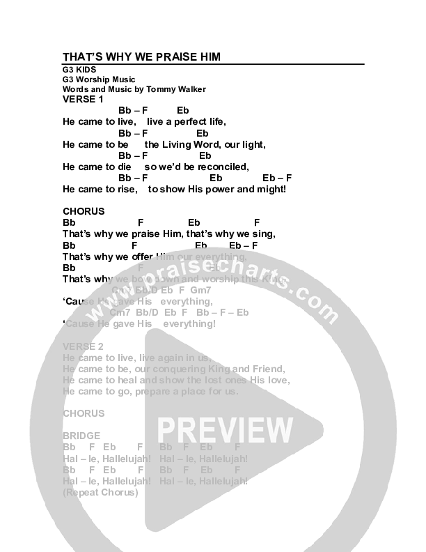 That's Why We Praise Him Chords & Lyrics (G3 Kids)