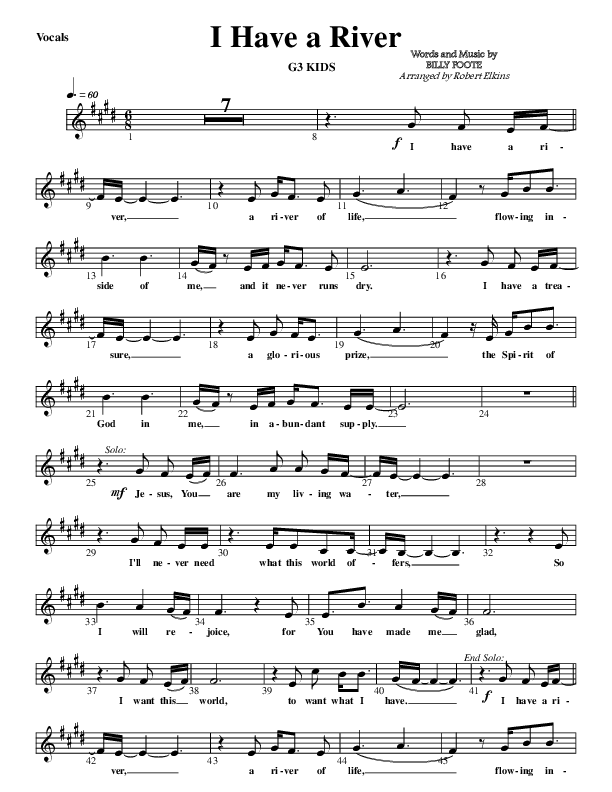 I Have A River Lead Sheet (G3 Kids)