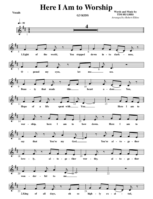 Here I Am To Worship Lead Sheet (G3 Kids)